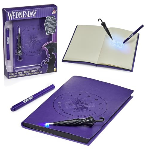 WOW! STUFF: Wednesday Secret Reveal Journal Set - Purple Nightshade Society Notebook Diary, Invisible Ink Pen & UV Umbrella Torch, Nevermore, Kids 8+