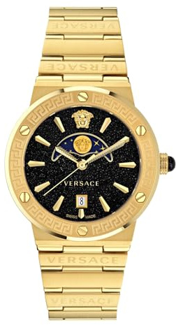 Versace Damen Analog Armbanduhr Greca Logo Moonphase
