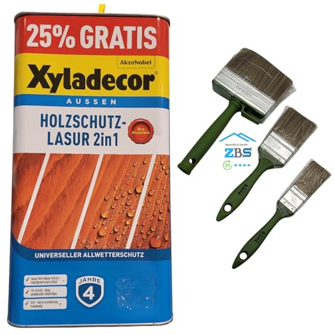 zbs24 Xyladecor Holzschutzlasur 2in1, keine Grundierung, Pinselset, tief eindringend, hoher UV-u. Nässeschutz, für alle Holzbauteile im Aussenbereich (farblos, 5 Liters)