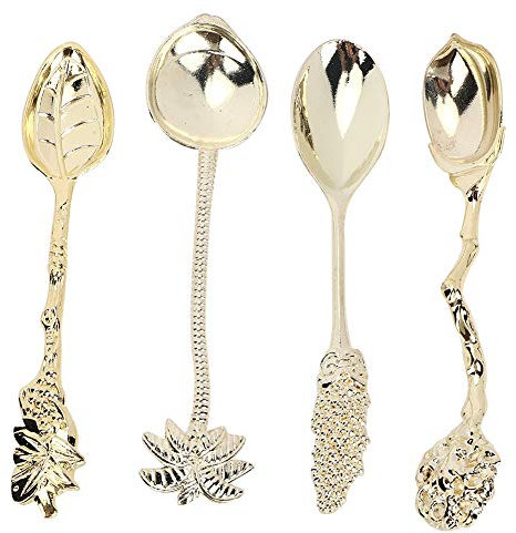4-Piece Vintage Dessert Spoons, 1x4 Coffee Spoons, Stirring Mini Teaspoons for Sugar Dessert Cake Ice Cream Souup Antipasto Cappuccino Gift Set (Gold)