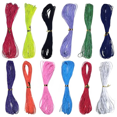 ZUYIST 12 Rollen Gummiband für Armbänder 0.8mm×10m, Gummiseil Elastisches in 12 Farben, Band für Armbänder mit Transparenten Kunststoffbox, Gummischnur Gummikordel für Auffädeln Perlen
