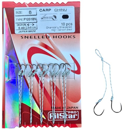 PRO FILSTAR Angelhaken Set mit Vorfach 5x2 STK, N8, Flechtschnur 2x6cm | DIA 0,40mm - Karpfenangeln Montage - Gebundene Haken - Fishing Hook Sport Set - Vorfachschnur - Karpfen Vorfächer