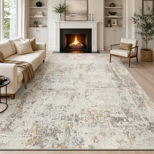 Capslpad 200x300cm Large Modern Abstract Rugs Living Room Non-slip Area Rug Short Pile Faux Wool Bedroom Carpet Lightweight Washable Minimalist Floor Carpet for Living Room Bedroom Office Decor, Beige