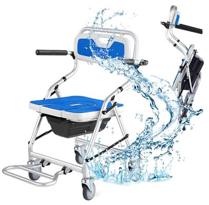 Joyfitness Toilettenstuhl mit Rollen, Faltbarer mobiler Toiletten-Duschhocker, klappbarer Toiletten-Duschstuhl, Toilettenrollstuhl am Nachttisch, Duschhocker