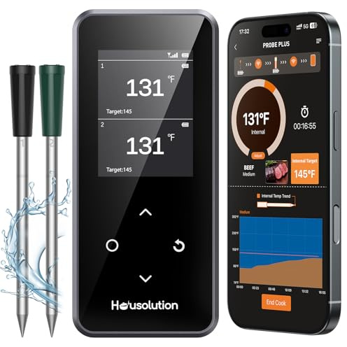 Housolution Wireless Bluetooth Meat Thermometer, Smart App & Standalone Base with Control, 2 Ultra-Thin Probe, Remote Range, Digital Food Thermometer for Cooking, Grilling, Smoking, BBQ, Oven
