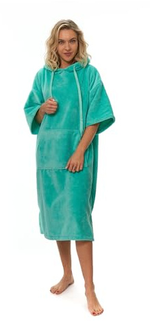 Interkontakt Damen Surf-Poncho aus Baumwollfrottee, 70x110 cm, mit Kapuze & Tasche, ideal für Surfen, Schwimmen, Wellness & Pools