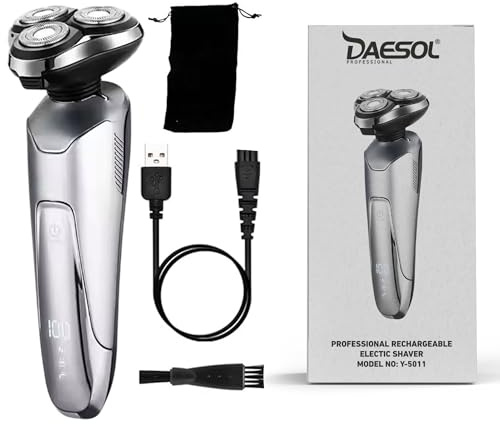 DAESOL PROFESSIONAL Electric Shaver for Men Grooming - Waterproof Rotary Mens Face Shaver with Skin Safe, 120 Min Usage Cordless Beard & Hair Trimmer, Low Noise Electric Razor for Wet & Dry Shaving