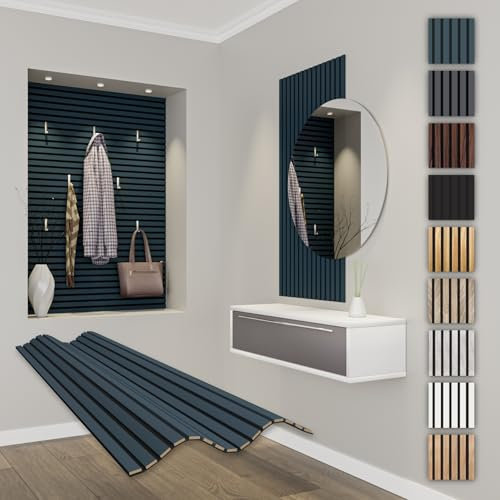 HEXIM Acoustic Panels, 118 x 60 cm, Flexible Slat Wall, Wood MDF Wall Panels, Slat Cladding, Wall Cladding, Interior Decoration, Soundproofing (1 Panel / 0.708 m² Ocean - APF04)