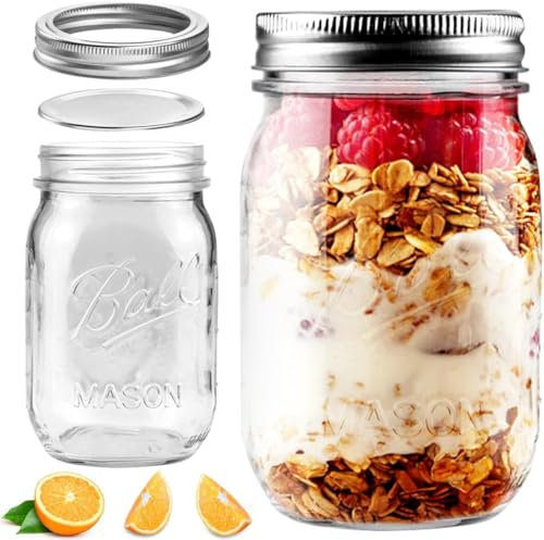 2-Pack Mason Jar con Coperchi Multiuso 473ml/16oz, Barattoli di Vetro con Coperchi Ermetici Rimovibili Per la Conservazione, Marmellata, Miele, Gelatina, Bomboniere, Salse, Preparazione del Pasto