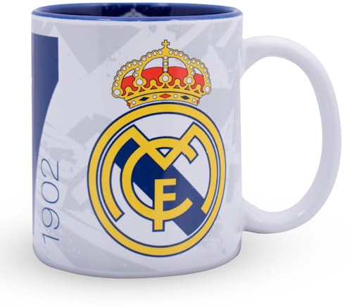 Hy-Pro Officiellt licensierad Real Madrid CF-mugg – 325 ml, keramik, diskmaskinssäker, mikrovågsugnssäker kopp för varma drycker, te och kaffe, Real Madrid-varor, fotbollspresentidé för barn och vuxna