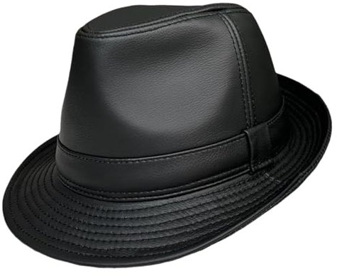 Leder Fedora-Hut Mode Gangster Hüte für Herren Damen,Trilby Mütze Vintage Style Dress Hut