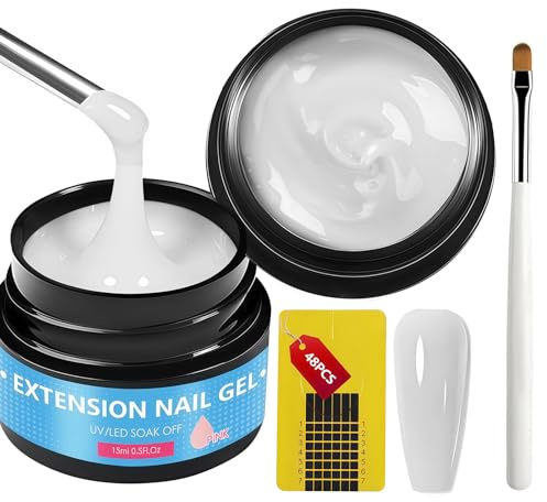 2 Pièces 15ml Gel Construction Ongle UV, Nail Extension Gel et Modelage, Set de gel UV pour la structure des ongles Protéger les Ongles Cassés Manucure de Réparation, Blanc