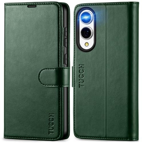 TUCCH Funda para Galaxy S25 Edge, Verde Noche | Piel con Bloqueo RFID, Ranura para Tarjeta, Magnético, Carcasa TPU Antigolpes, Compatible 5G 6,7 2025