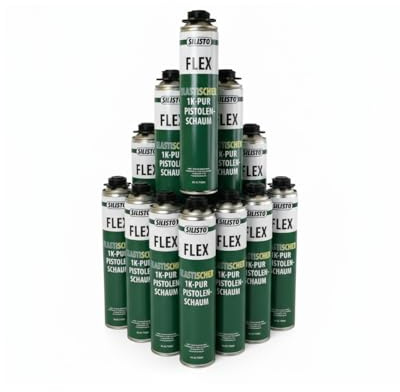 Pistolenschaum B2 12x 750 ml -Elastischer PU 1K Montageschaum - Bauschaum für Fenster, Türen & Fugen - Dauerelastischer PU-Schaum zum Abdichten, Dämmen & Isolieren – schall- & wärmedämmend