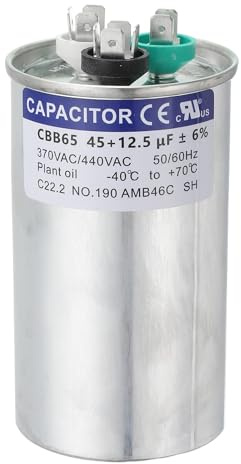 PATIKIL CBB65 Capacitor, 45+12.5uF 370-440 VAC 50/60Hz Aluminio CBB65 Condensador Redondo Arranque Motor Para Aire Acondicionado Para Sistemas HVAC, Aire Acondicionado, Bomba Calor