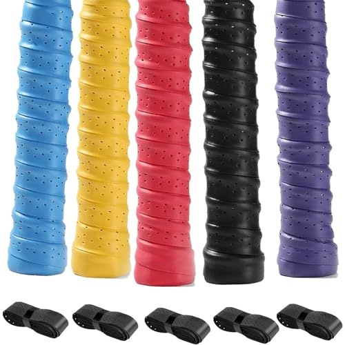 DILUSILK 5 Pack Badminton Racket Grip Tape,Tennis Racquet,Replacement Grip Tape Squash Grips,Super Breathable Perforated Grips for Tennis Racket,Badminton