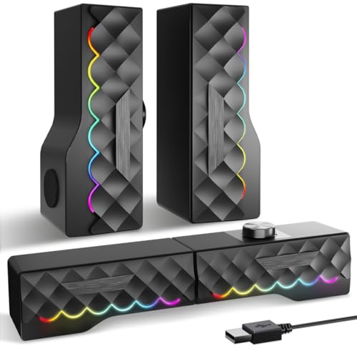 TONE JOY PC-Lautsprecher: Abnehmbare Soundbar mit dynamischer cooler RGB-LED, USB-Gaming-Lautsprecher für Desktop-Computer, Laptop, Monitor