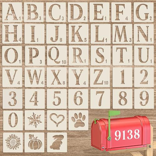 2 Inch Letter and Number Stencils, 42PCS Alphabet Templates, Alphabet Craft Stencils, Reusable Alphabets Drawing Templates, Lettering Stencil for Painting on Wood, Wall, Fabric, Rock, Glass, DIY Art