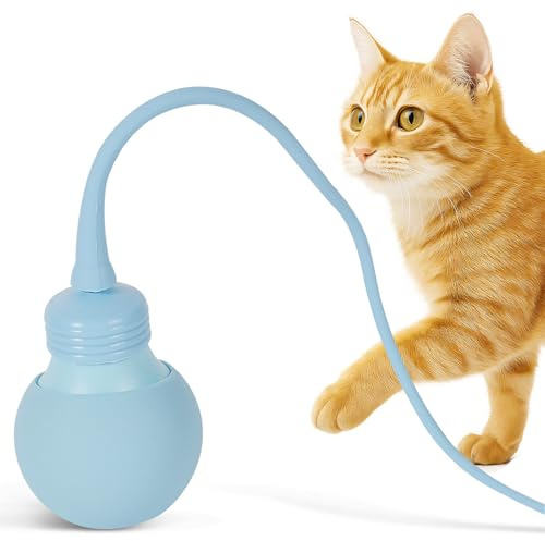 AUEJACKY Jouet Chat Interactif, Balle Interactive pour Chat en Silicone avec Queue de Souris Automatique, Mouvement irrégulier, stimule l'instinct de Chasse, pour Chats d'intérieur Adultes