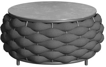 Vmopu Runder Couchtisch – Wasserfester Gartentisch aus Aluminium & Handgewebtem Seil, für Garten, Terrasse & Poolbereich, Schwarz