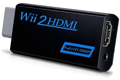 MejaRizon Wii - Adaptador HDMI para televisores Full HD 720/1080P con audio de 3,5 mm, compatible con TV, monitor y proyector, compatible con NTSC/PAL 480i/480p/576i/720p/1080p, negro