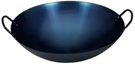 Gcljlmy Poêle wok en fer non revêtu, légère, traditionnelle, ronde, avec double poignées, pour braiser et mijoter (50 cm)