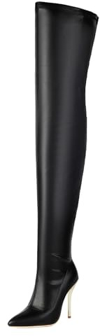 XINXINIO Stivali da donna con cappuccio sopra al ginocchio, eleganti stivaletti con tacco da 11 cm, per sera e feste, Nero , 43 EU