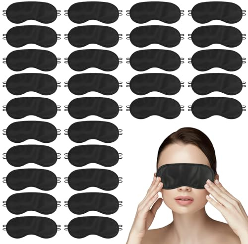 30 stycken sovmasker set svart, mjuka ögonbindlar teambuilding, ögonbindel sova med elastiskt band, mörkläggande sovmask bärbara, sovglasögon bekväma för flygplan, resor, skiftarbete