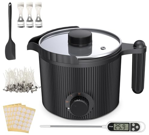 Complete Candle Making Kit for Adult Beginners Electric Wax Melter with Pour Spout,Includes Melting Pot,Stirring Spoon,Thermometer,Wick,Stickers Centering Device for Professional Candle Crafting