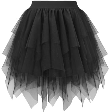 Hanpceirs Damen Mini Rock Tüll Röcke Karneval Kostüm | High Low Layered Puffy Fee Röcke, Unregelmäßiger Tutu Rock, Halloween Costumes, Cosplay Skirts, A-LinieMesh Skirts
