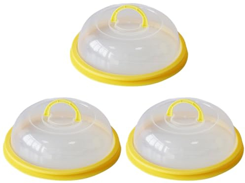 Veemoon 3pcs Yellow Microwave Food Covers with Handles, Heat-Resistant Microwave Dish Splash Guards for Food Preservation and Oven Use
