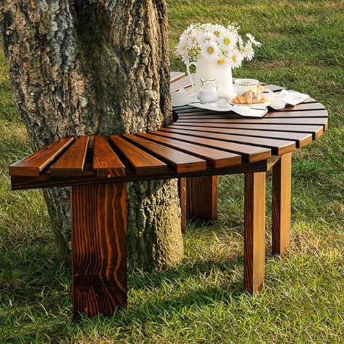 Baumbank aus Holz, gebogen, wetterfest, Massivholz, Lattenrost für Garten, Veranda, Rasen, Park