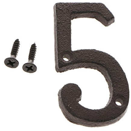 Plaque Numéro de Maison 7 en Fer Forgé Antique - Revêtement Poudre Noire Résistant à la Rouille - Pour Porte d'Entrée et Extérieur- Number 5 Noir