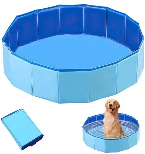 Nzkeuf Faltbarer Hundepool, 60x20 cm Hundeplanschbecken, Hundepool Schwimmbad mit Ablassventil, Planschbecken für Hunde, Tragbar Schwimmbecken für Kleine Hunde, Katze