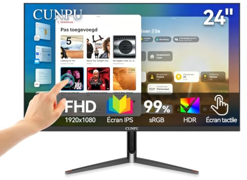CUNPU Touchscreen Monitor 24 Zoll FHD, 10-Punkt-Touch, IPS Panel 1080P 75Hz, 99% sRGB, Eye Care, Ultra-Schmalrand, VESA-Wandhalterung, Neigbar, VGA HDMI USB für PC & Arbeitsplatz