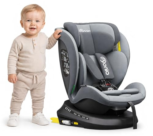 Bonio I-Size 360 Girevole Seggiolino Auto con ISOFIX, 40-150cm(Gruppo 0 + 1/2/3, 0-36 kg), ca. 0-12 anni (Grigio)
