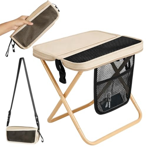 MIUUIPI Campinghocker Faltbar, Tragbarer Klapphocker, Hält bis zu 120kg, Leichter Angelhocker, Klappstühle für Reisen,Picknic,Trekking,Angeln,Garten (Beige)