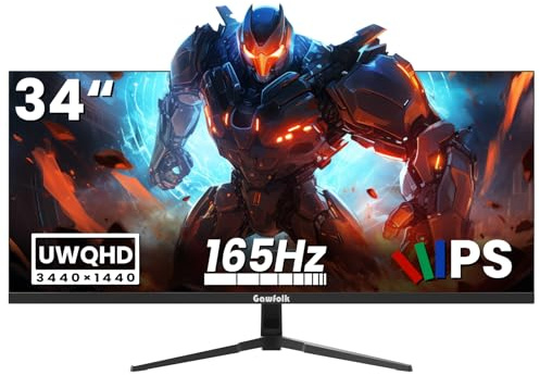 Monitor Gaming 34 Pulgadas con Altavoces Integrados, 165Hz UWQHD 3440x1440, Pantalla IPS Formato 21:9, FreeSync y G-Sync, PIP/PBP, HDMI 2.0, DP 1.4, Soporte VESA, Mira de Asistencia para Juegos