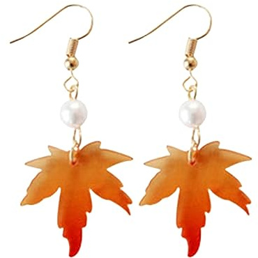 Boucles D Oreilles Femme d'oreilles pour les femmes Orange Feuille d'érable d'oreilles Feuille Frais de Noël Glands Charme Boucle D'oreille Goutte Boucle D'oreille Bijoux (Yellow, One Size)