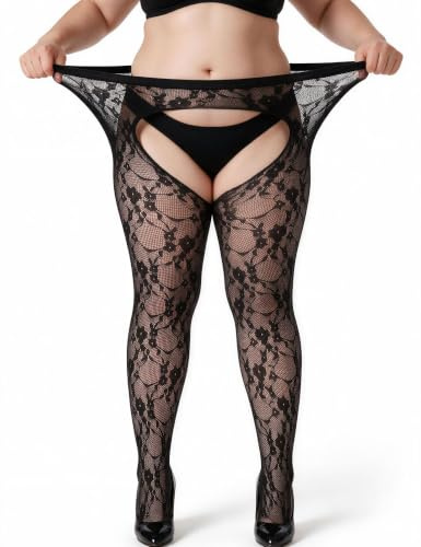 ohyeahlady Women Plus Size Lace Patterned Tights Cut Out Pantyhose 3XL-5XL