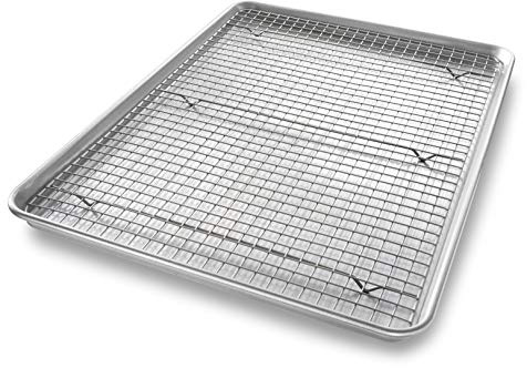 USA Pan 1607CR Bakeware Extra Large Sheet Baking Pan and Bakeable Nonstick Cooling Rack Set, XL, Metal
