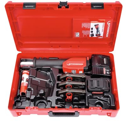 ROTHENBERGER ROMAX 4000 Set Pressmaschine Standard, EU, 4Ah Akku Kapazität, SV Pressbacken Kontur, 15mm-22mm-28mm Arbeitsbereich Durchmesser | 1000001924 | Einpresswerkzeug für Rohre
