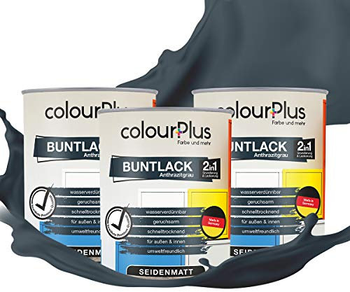 colourPlus 2in1 Buntlack Seidenmatt (2,25L Anthrazitgrau/Dunkel Grau RAL 7016) – Holzfarbe Holzlack Küchenmöbellack. Getrocknet auch für Kinderspielzeug. Schnelltrocknend, Für Innen Außen