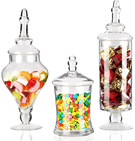 BELLE VOUS Süßigkeiten Glas mit Deckel Set im Viktorianischen Stil (3er Pack) Bonbonglas mit Deckel Groß Dekorative Glasdose mit Deckel Vintage für Hochzeit & Haus, Lebensmittel, Kekse, Küche, Buffet