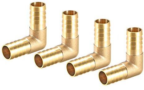 Sourcing Map Schlauchverbinder, Messing, 14 mm, 90-Grad-Winkel, Rohrverbinder, Kupplung, Schlauchadapter, 4 Stück