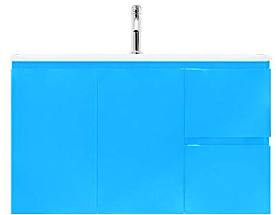 Mobile Bagno Sospeso in Legno Vaduz Salvaspazio con 2 Ante E 2 Cassetti Design Moderno con Lavabo in Ceramica Mobiletto Arredamento per Interni Arredo, 90 x 36 x 50 Cm Colore Puffo