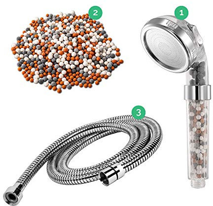 StoneStream® Electric Shower Head Filter with Hose and Replacement Stones for Hard Water Softner, High Pressure Showerhead, Spa Like Iconic Bead for Dry Skin & Hair, 3 Spray Setting, All Shower Types