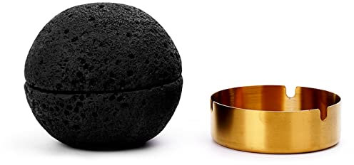 Aschenbecher für Draußen mit Deckel,Tisch Aschenbecher Home Garten/Terrasse, Stil: Modern - Material: Beton + Tablett,Ideal Für Raucher Und Als Dekoration, Auch für Zuhause und Büro,Schwarz,S