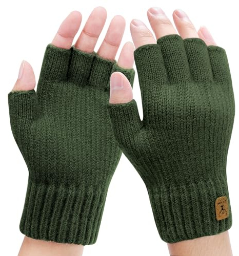 Kordear Fingerless Gloves - Mens Thermal Winter Gloves with Soft Lining Half Finger Warm Knitted Gloves for Men Outdoor Work Typing Driving Cycling Fishing