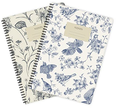 etmamu 136 Notizblock Flowers & Birds 2er-Set A4, 60 Blatt Punktraster